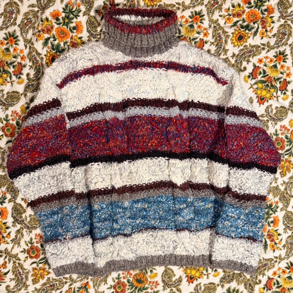 Vintage Eddie Bauer 100% Wool Cable‎ Knit Striped Sweater Made in Uruguay - L